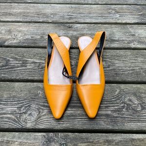 Shoes: Zara Orange Pointy Toe Slingback Flats with Mini Kitten Heel (Women's 9)